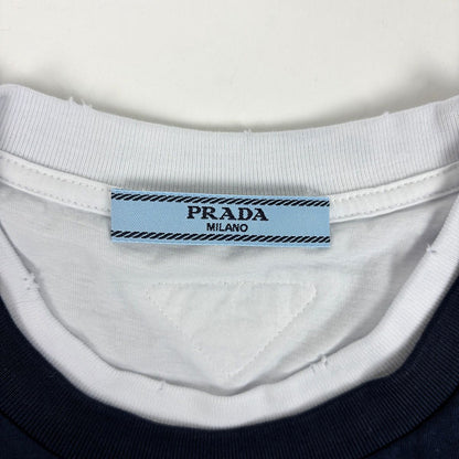 Prada Triangle Logo Long Sleeve T-Shirt Layered Top Cotton Navy White — view 5
