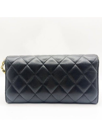 Chanel Lambskin Quilted Leather Wallet Chain Flap Black Purse Tote