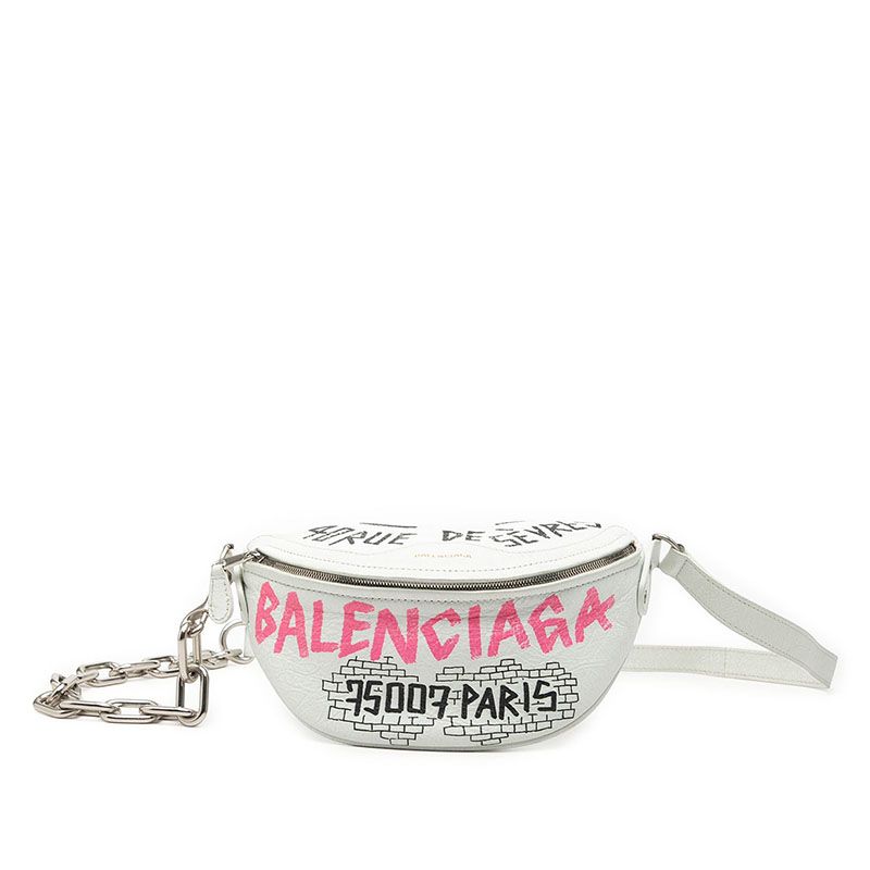 Balenciaga Graffiti S-veneer Crossbody Chain Shoulder Bag White Black Pink