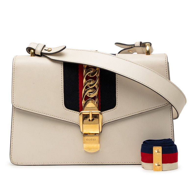 Gucci Sherry Line Sylvie Shoulder Bag White Multicolor Leather