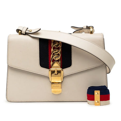 Gucci Sherry Line Sylvie Shoulder Bag White Multicolor Leather