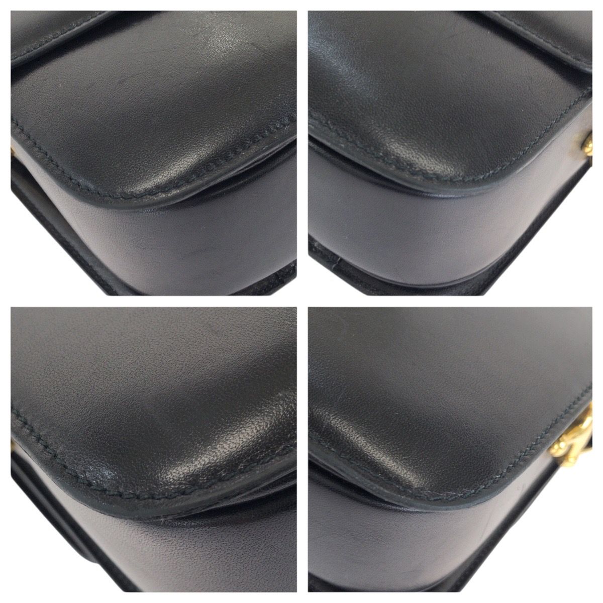 Celine Vintage Horse Carriage Black Gold Leather Shoulder Bag — view 3