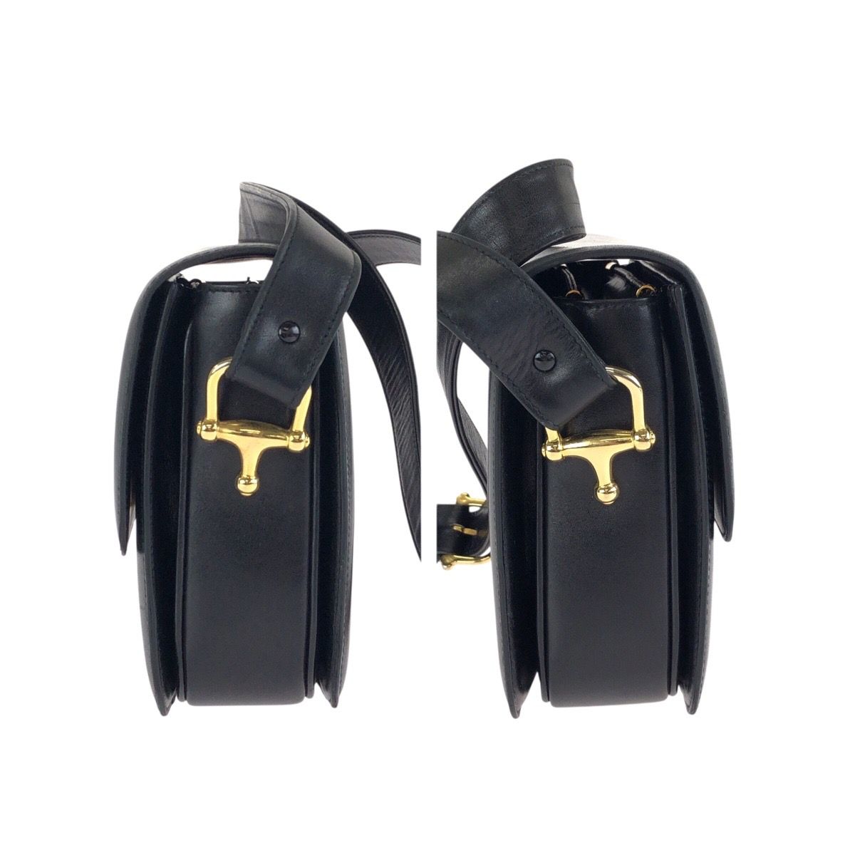 Celine Vintage Horse Carriage Black Gold Leather Shoulder Bag — view 8
