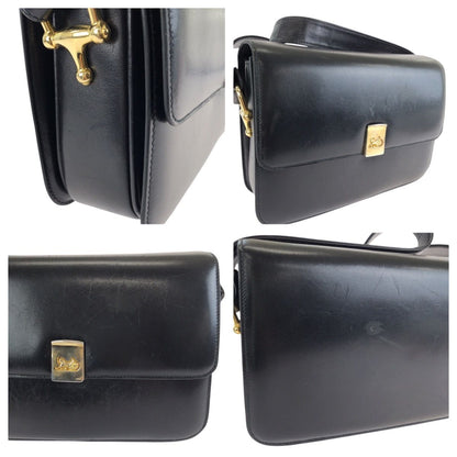 Celine Vintage Horse Carriage Black Gold Leather Shoulder Bag — view 5