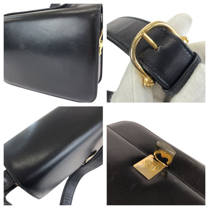 Celine Vintage Horse Carriage Black Gold Leather Shoulder Bag — view 6