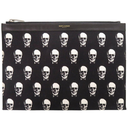 Saint Laurent Paris Skull Canvas Leather Black Clutch Bag