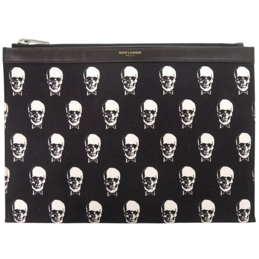 Saint Laurent Paris Skull Canvas Leather Black Clutch Bag