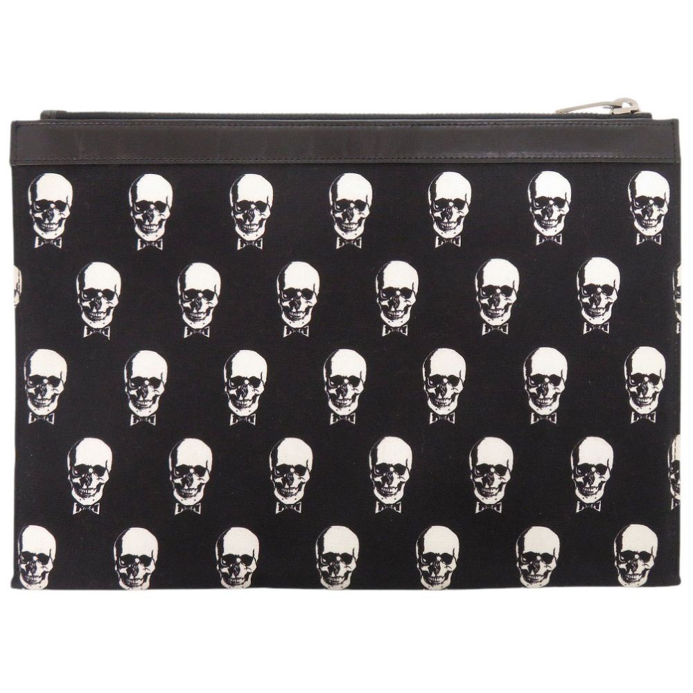 Saint Laurent Paris Skull Canvas Leather Black Clutch Bag — view 3