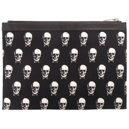Saint Laurent Paris Skull Canvas Leather Black Clutch Bag — view 3