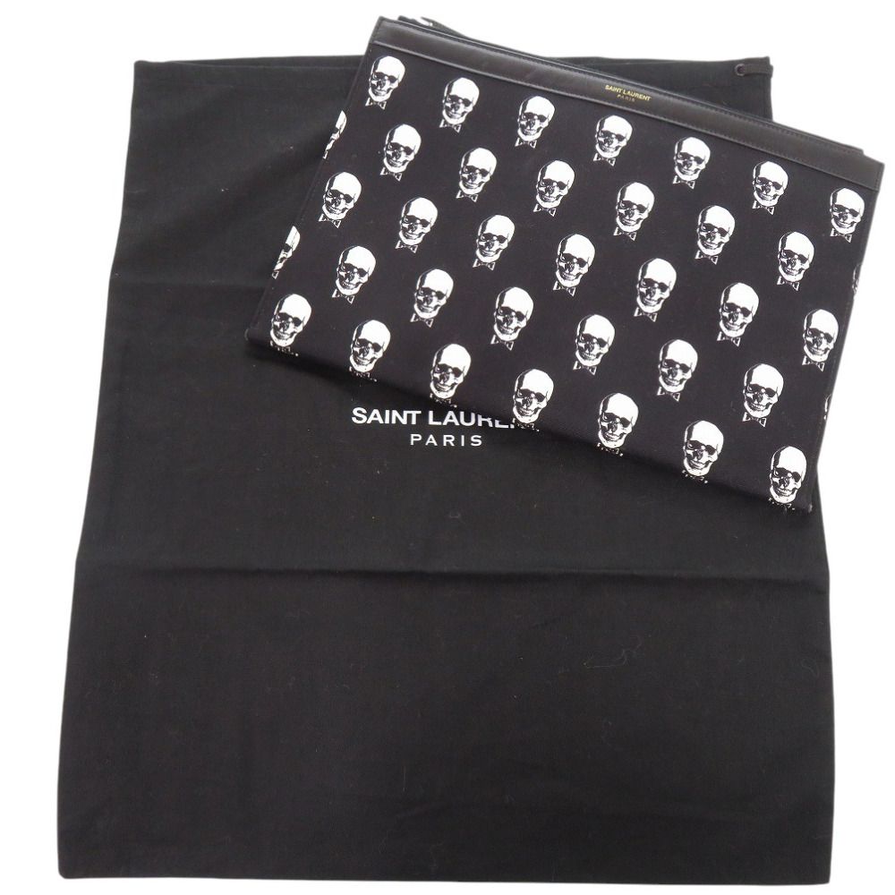Saint Laurent Paris Skull Canvas Leather Black Clutch Bag — view 2