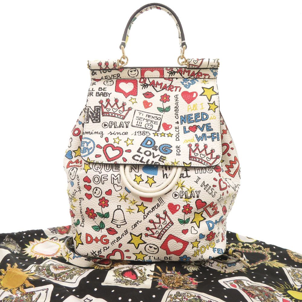 Dolce & Gabbana Shishiri Leather White Multicolor Backpack & — view 2