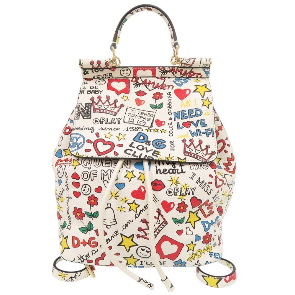 Dolce & Gabbana Shishiri Leather White Multicolor Backpack &