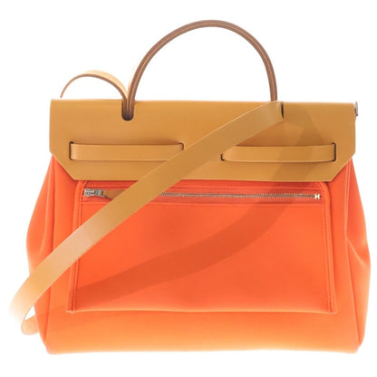 Hermes Herbag Zip PM 2-Way Shoulder Bag Orange Gold Canvas Leather Silver — view 2