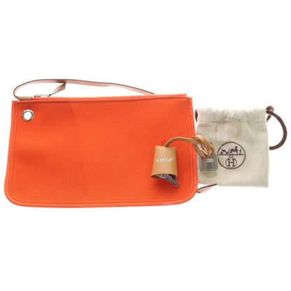 Hermes Herbag Zip PM 2-Way Shoulder Bag Orange Gold Canvas Leather Silver — view 8