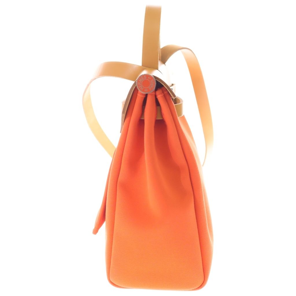 Hermes Herbag Zip PM 2-Way Shoulder Bag Orange Gold Canvas Leather Silver — view 3