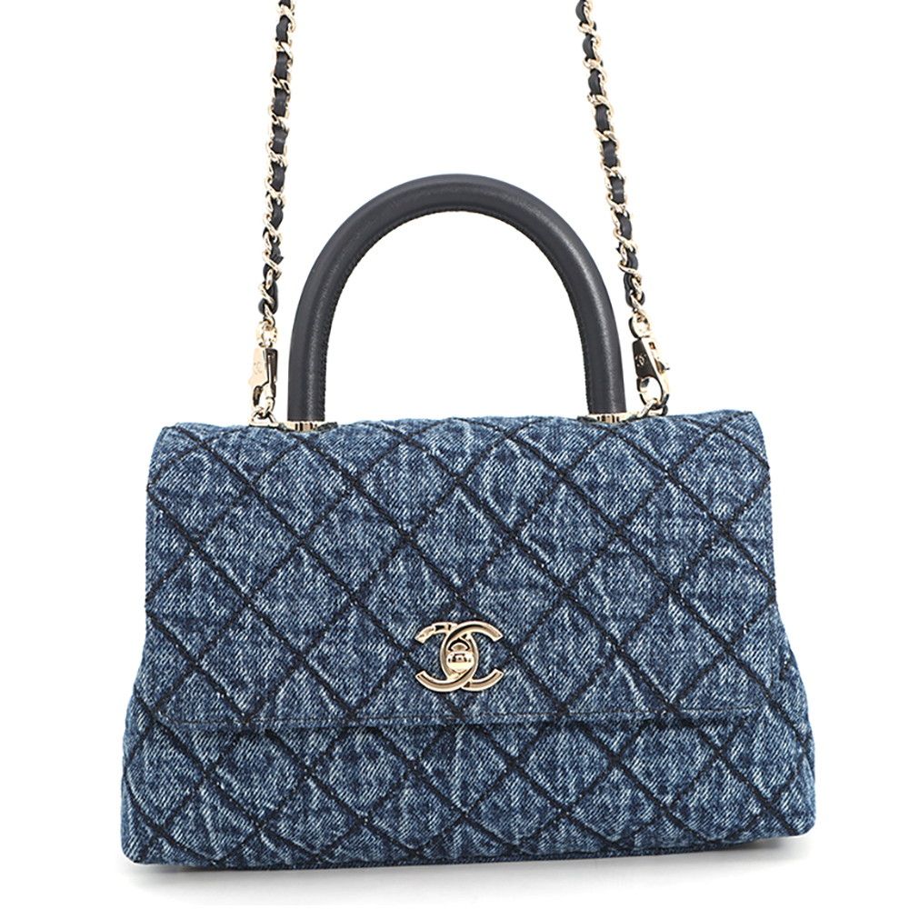 Chanel Quilted CC Logo Coco Handle Washed Denim x S 2-Way Shoulder Bag