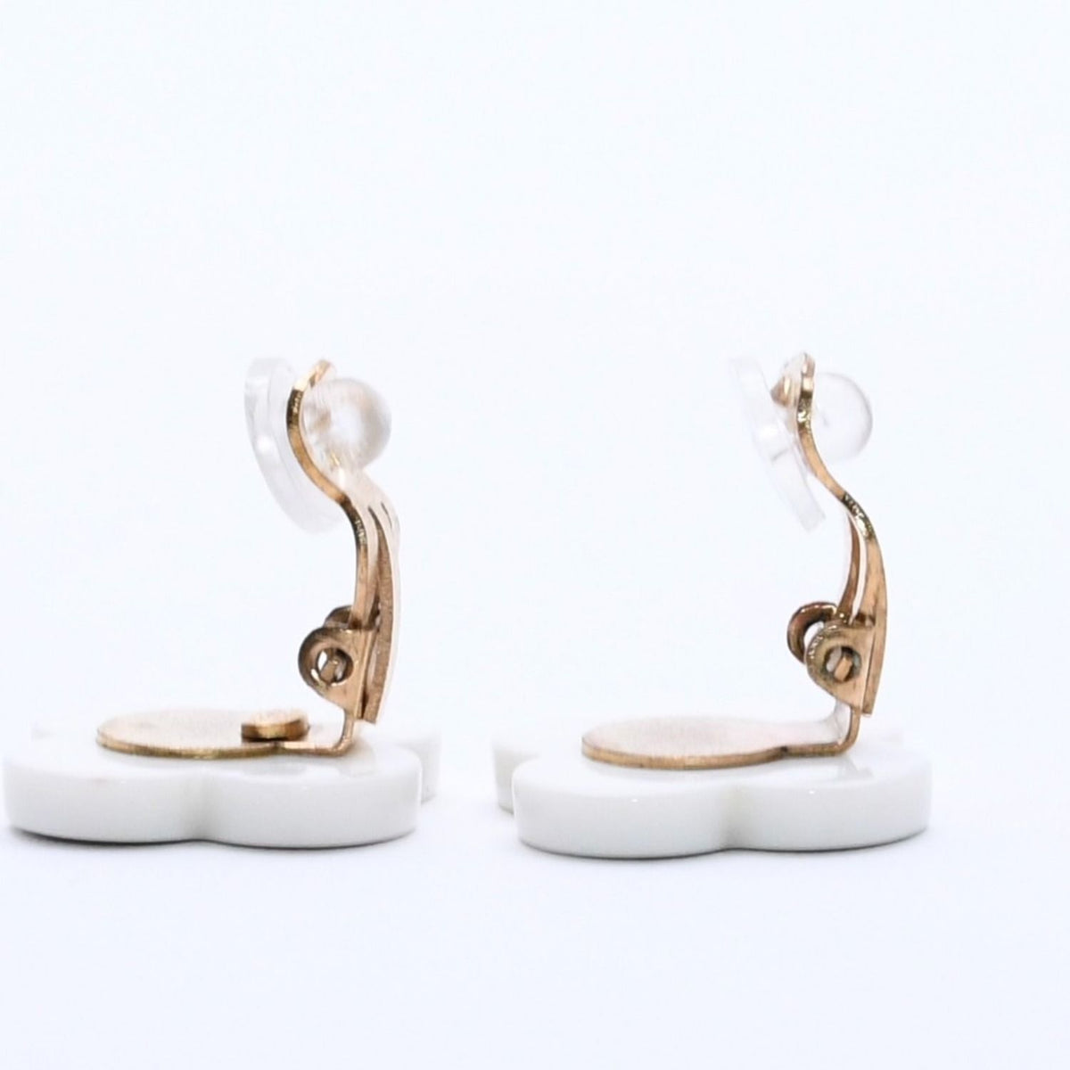 Chanel 02P CC Logo Earrings 02 Flower Motif Camellia White Black Resin — view 7