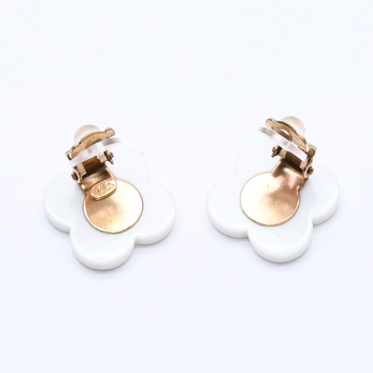Chanel 02P CC Logo Earrings 02 Flower Motif Camellia White Black Resin — view 6