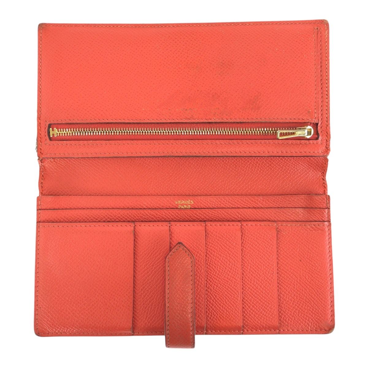 Hermes Bearn Soufflet Orange Field Gold Veau Epsom Wallet — view 8
