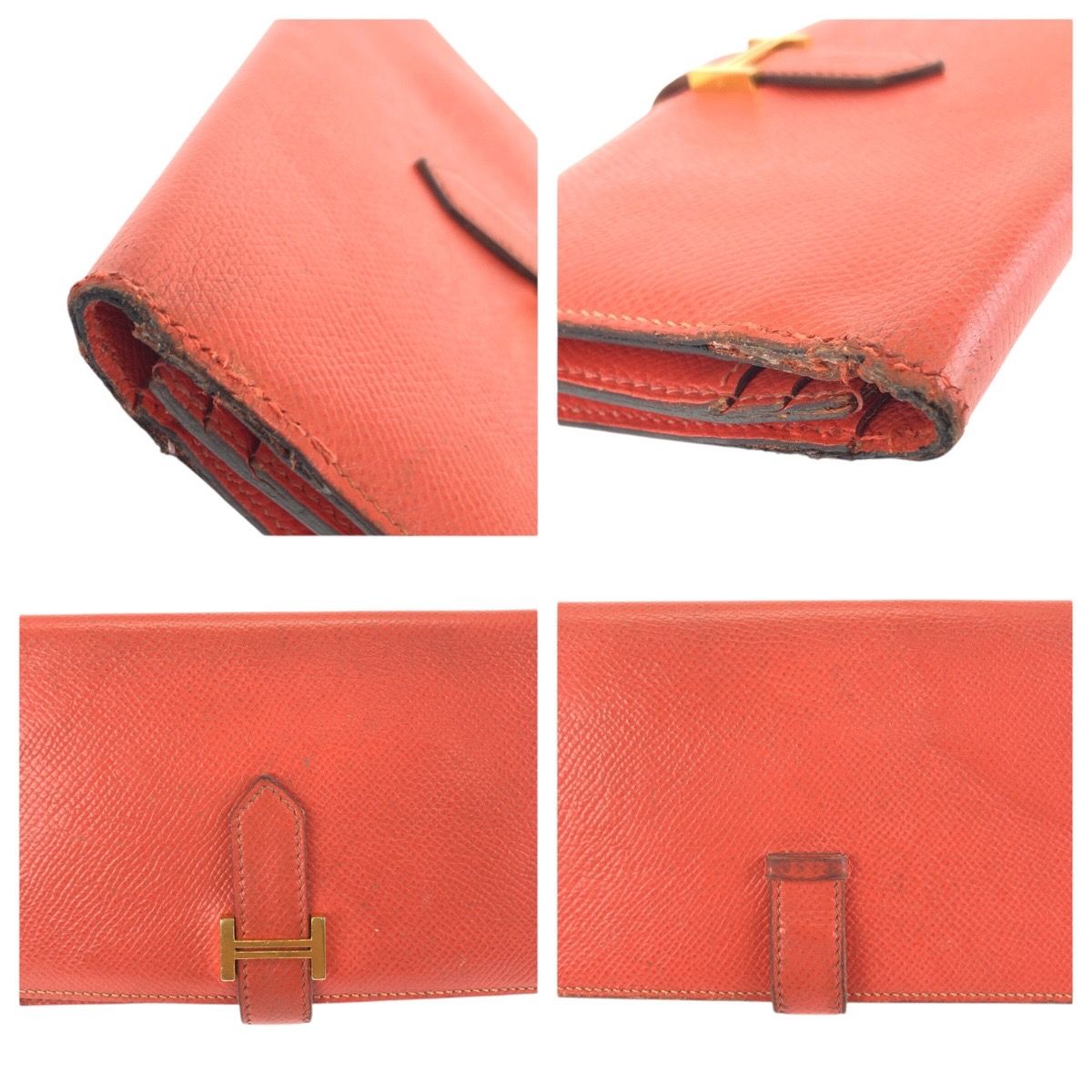 Hermes Bearn Soufflet Orange Field Gold Veau Epsom Wallet — view 6