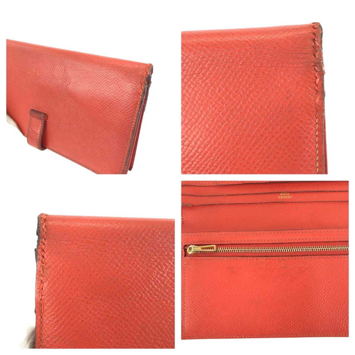 Hermes Bearn Soufflet Orange Field Gold Veau Epsom Wallet — view 7