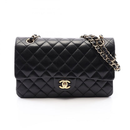 Chanel Shoulder Bag Quilted Double Flap Black Lambskin Chain