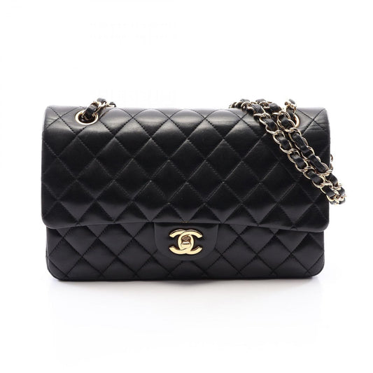 Chanel Shoulder Bag Quilted Double Flap Black Lambskin Chain