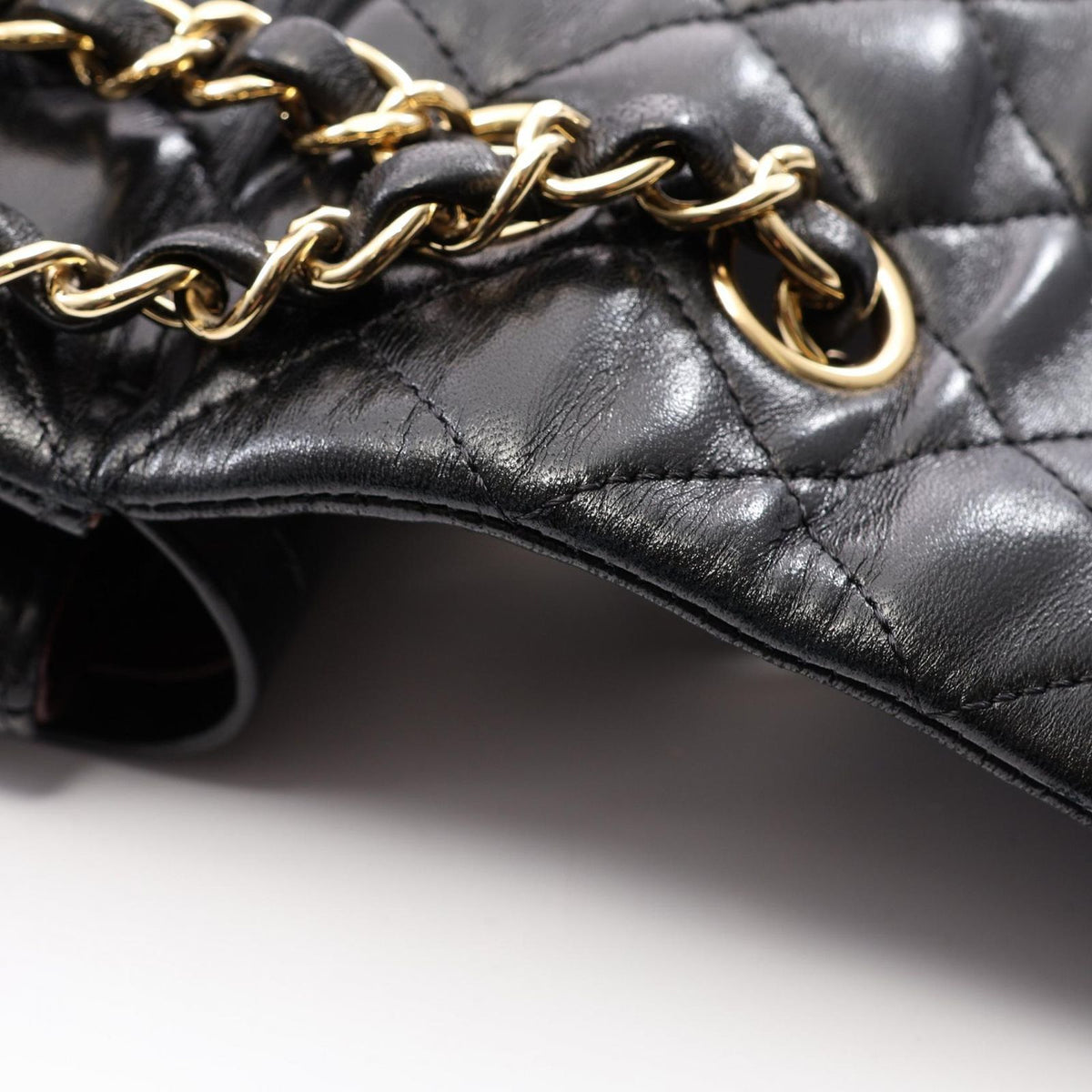 Chanel Shoulder Bag Quilted Double Flap Black Lambskin Chain — view 8