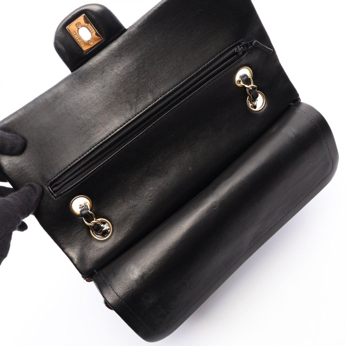 Chanel Shoulder Bag Quilted Double Flap Black Lambskin Chain — view 6