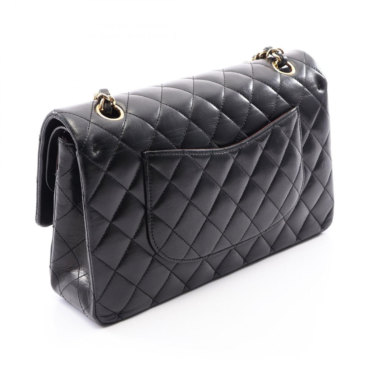 Chanel Shoulder Bag Quilted Double Flap Black Lambskin Chain — view 2