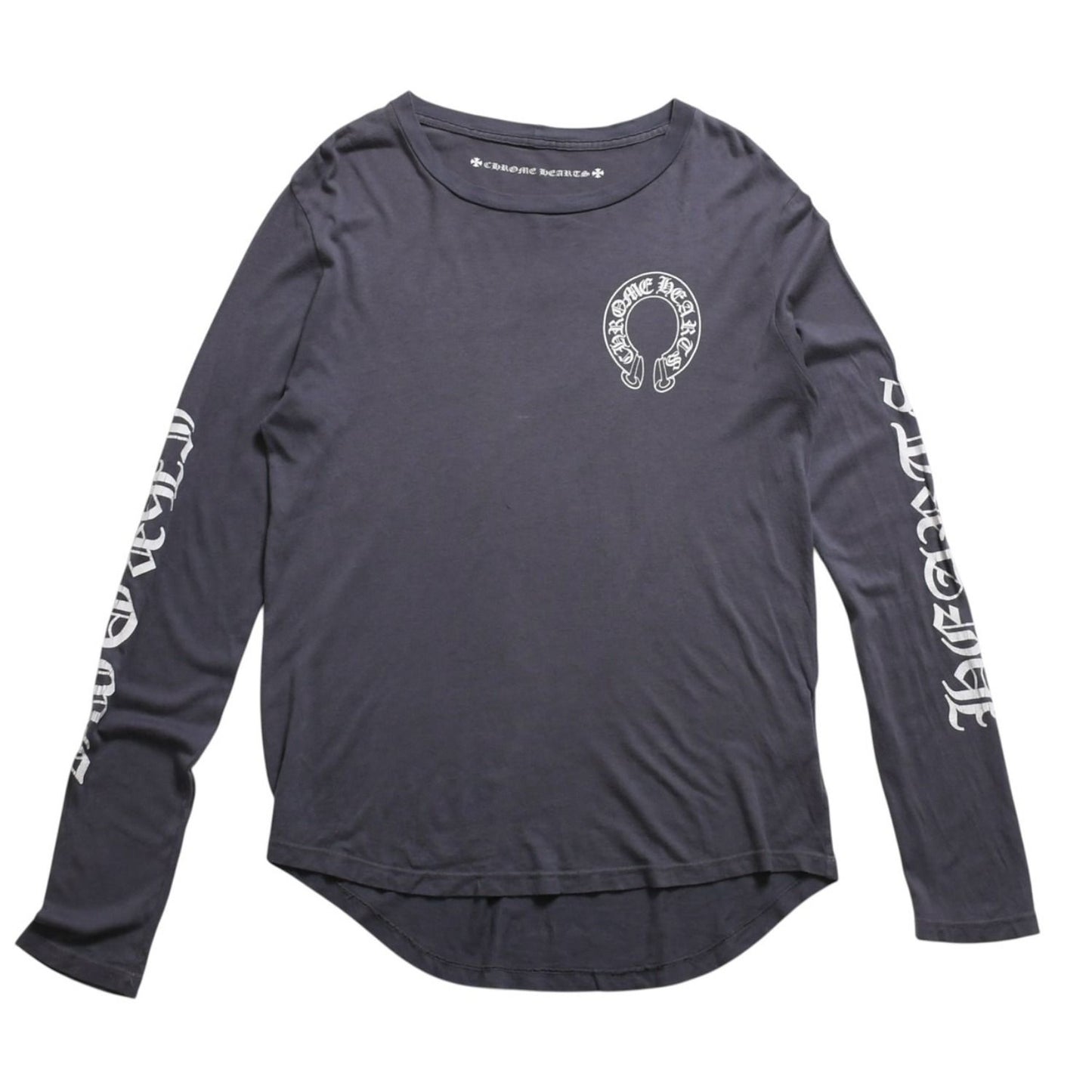 Chrome Hearts Long Sleeve Top Gray Horseshoe Logo Scroll Label
