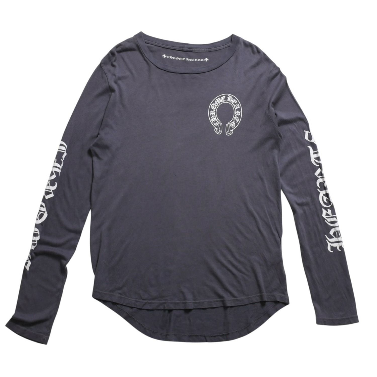 Chrome Hearts Long Sleeve Top Gray Horseshoe Logo Scroll Label