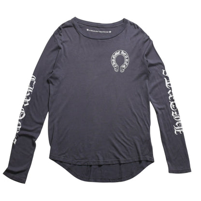 Chrome Hearts Long Sleeve Top Gray Horseshoe Logo Scroll Label