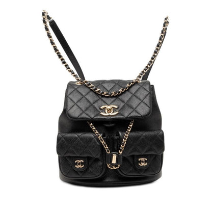 Chanel Triple CC Logo Quilted Chain Backpack Black Caviar Leather