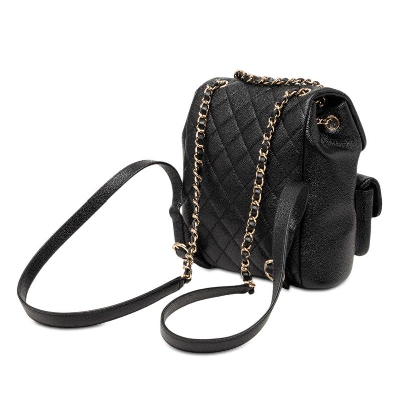 Chanel Triple CC Logo Quilted Chain Backpack Black Caviar Leather — view 2