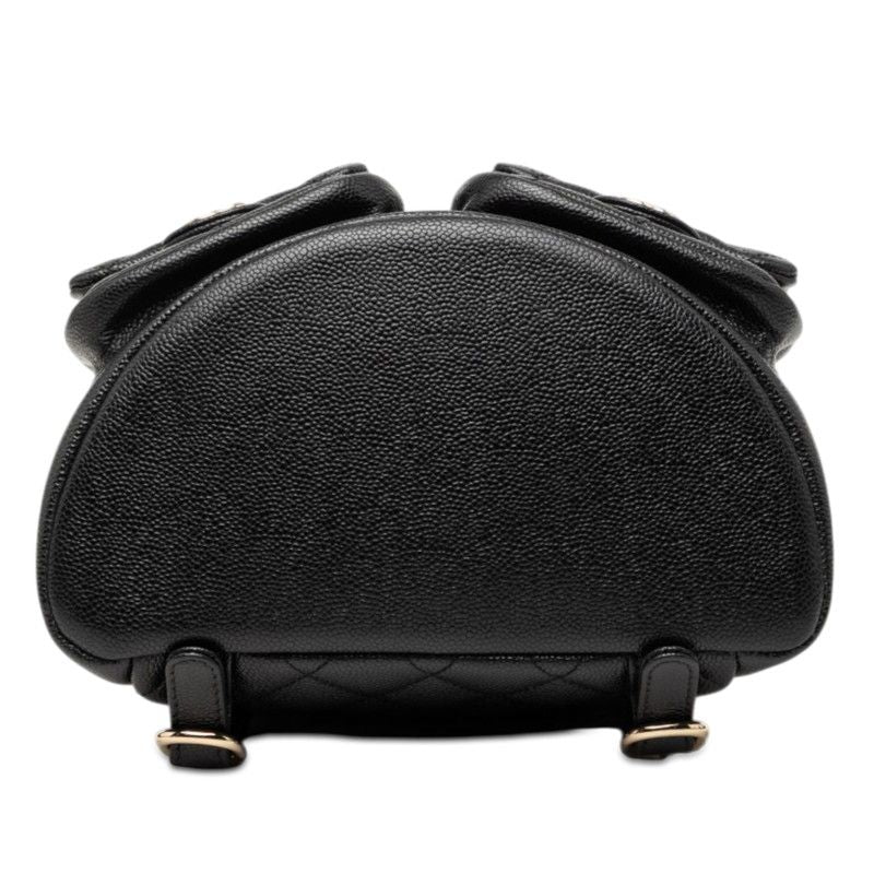 Chanel Triple CC Logo Quilted Chain Backpack Black Caviar Leather — view 3