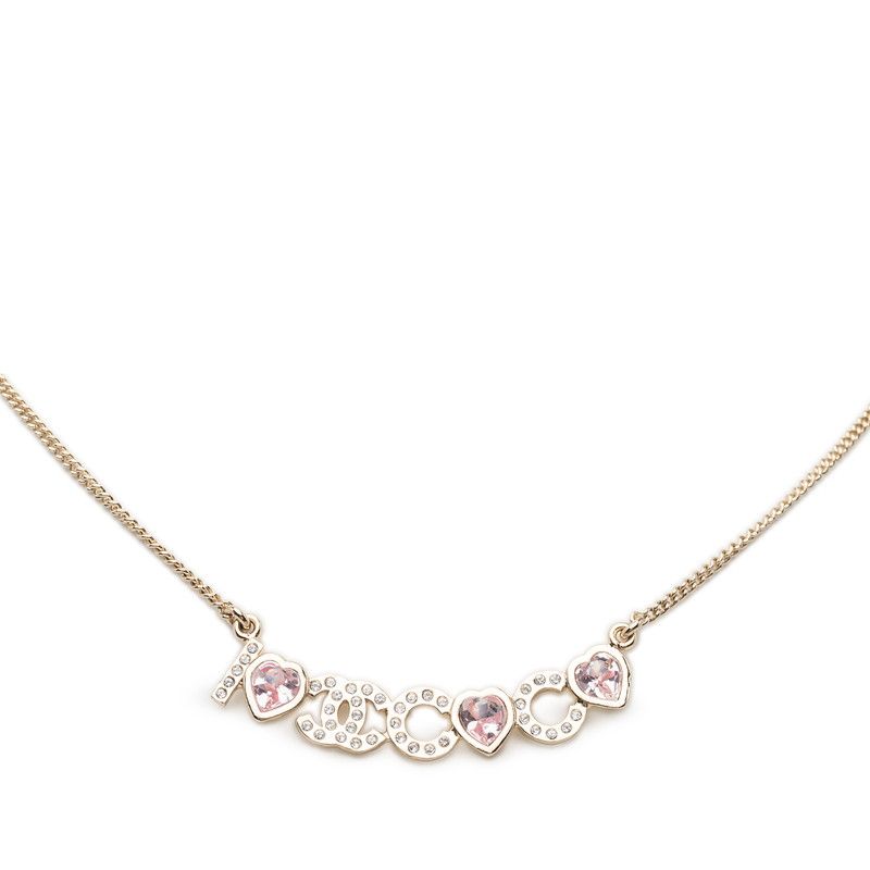 Chanel Heart CC Logo Necklace Gold Plated Rhinestone Bijuu
