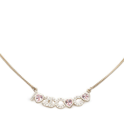 Chanel Heart CC Logo Necklace Gold Plated Rhinestone Bijuu