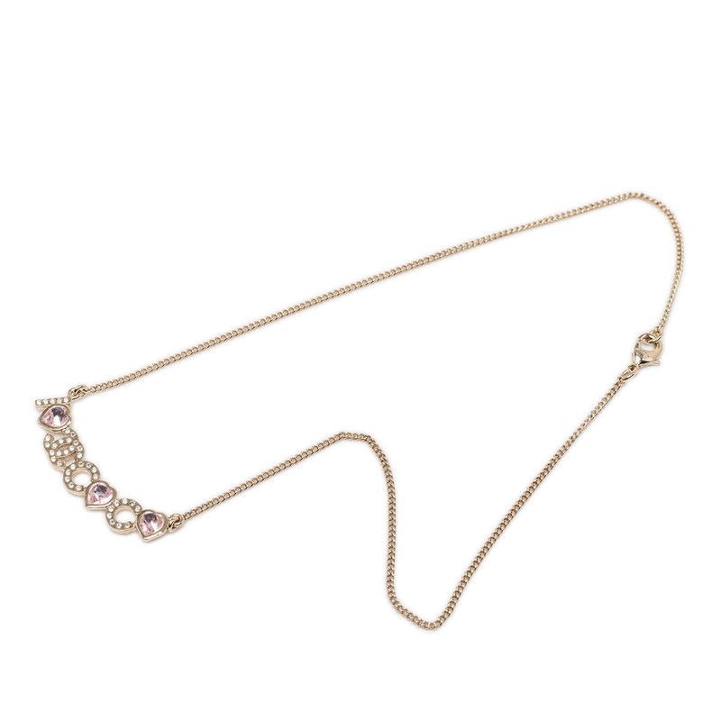 Chanel Heart CC Logo Necklace Gold Plated Rhinestone Bijuu — view 3