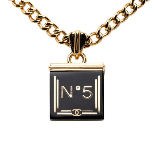 Chanel CC Logo Chain Necklace Gold Black Plated Resin