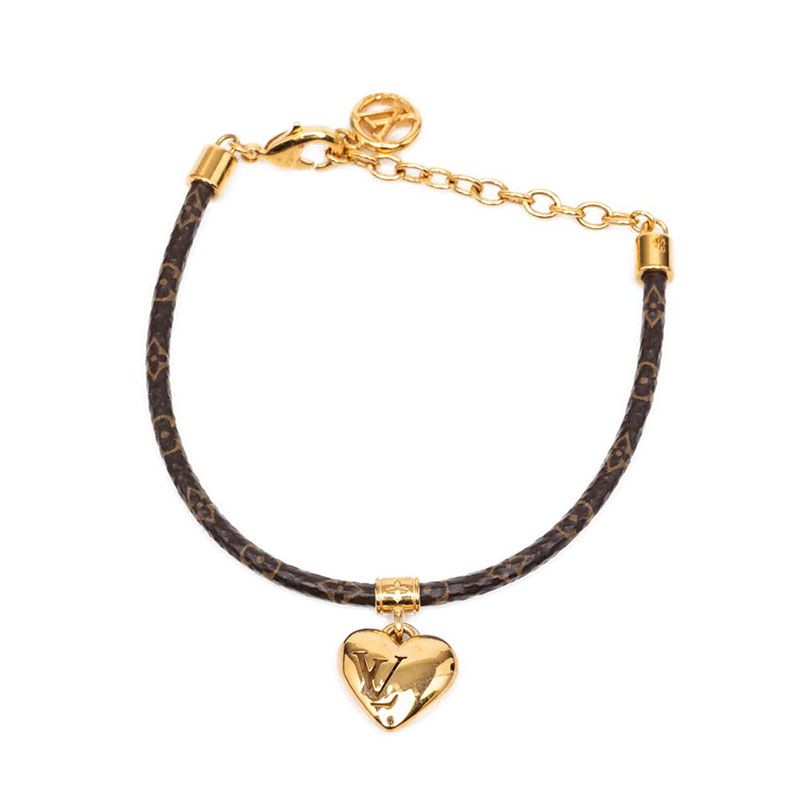 Louis Vuitton Monogram Bracelet Blooming Heart Brown Plated