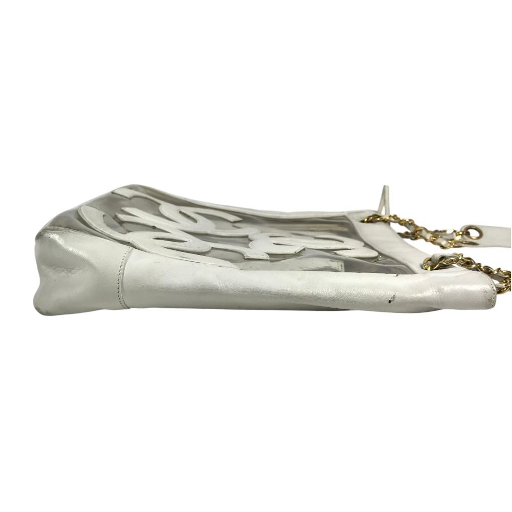 Chanel Shoulder Bag CC Logo Triple Coco Chain Vinyl Leather White — view 5