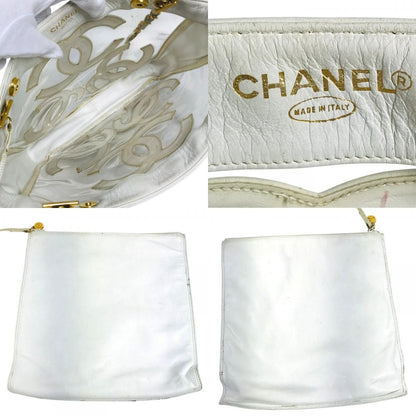 Chanel Shoulder Bag CC Logo Triple Coco Chain Vinyl Leather White — view 8