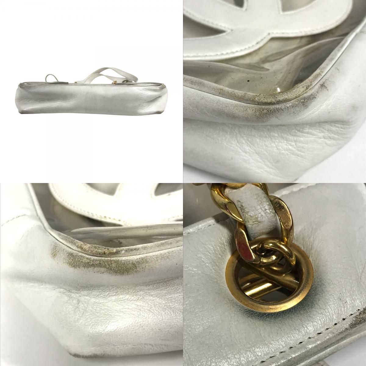 Chanel Shoulder Bag CC Logo Triple Coco Chain Vinyl Leather White — view 6