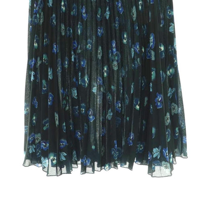 Prada Floral Print Pleated Skirt Knee Length Flare 36 Navy Multicolor DO — view 5