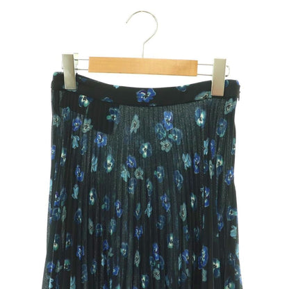 Prada Floral Print Pleated Skirt Knee Length Flare 36 Navy Multicolor DO — view 3