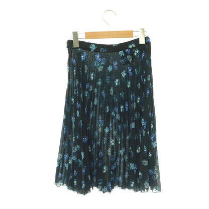 Prada Floral Print Pleated Skirt Knee Length Flare 36 Navy Multicolor DO — view 2