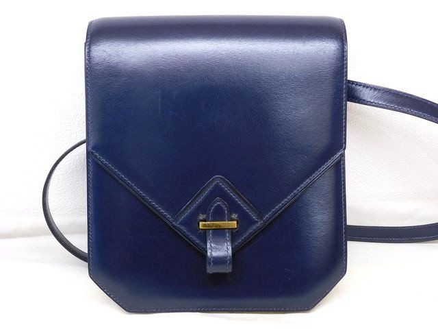 Hermes Vintage Shoulder Bag Navy Leather
