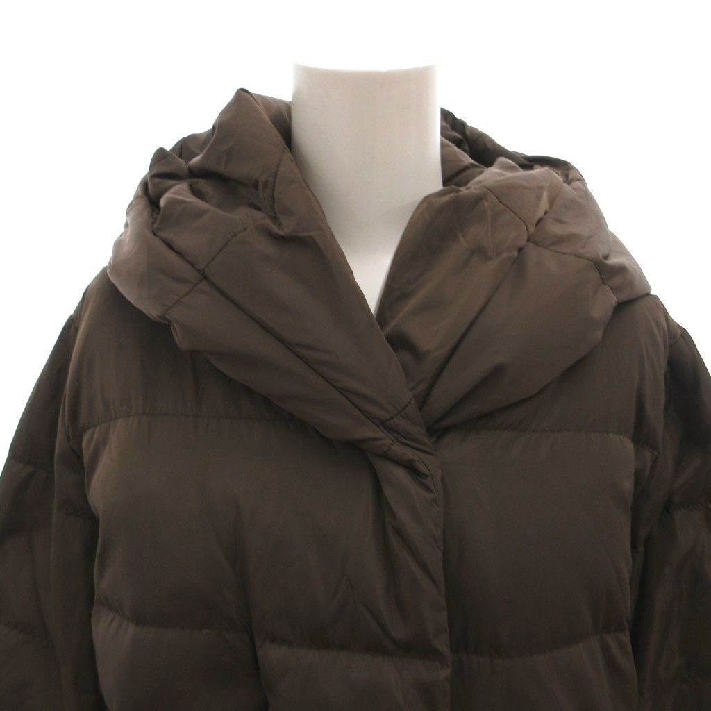 Max Mara Weekend Line Down Coat Shawl Color Hood Half Length Nylon 42 Brown — view 4