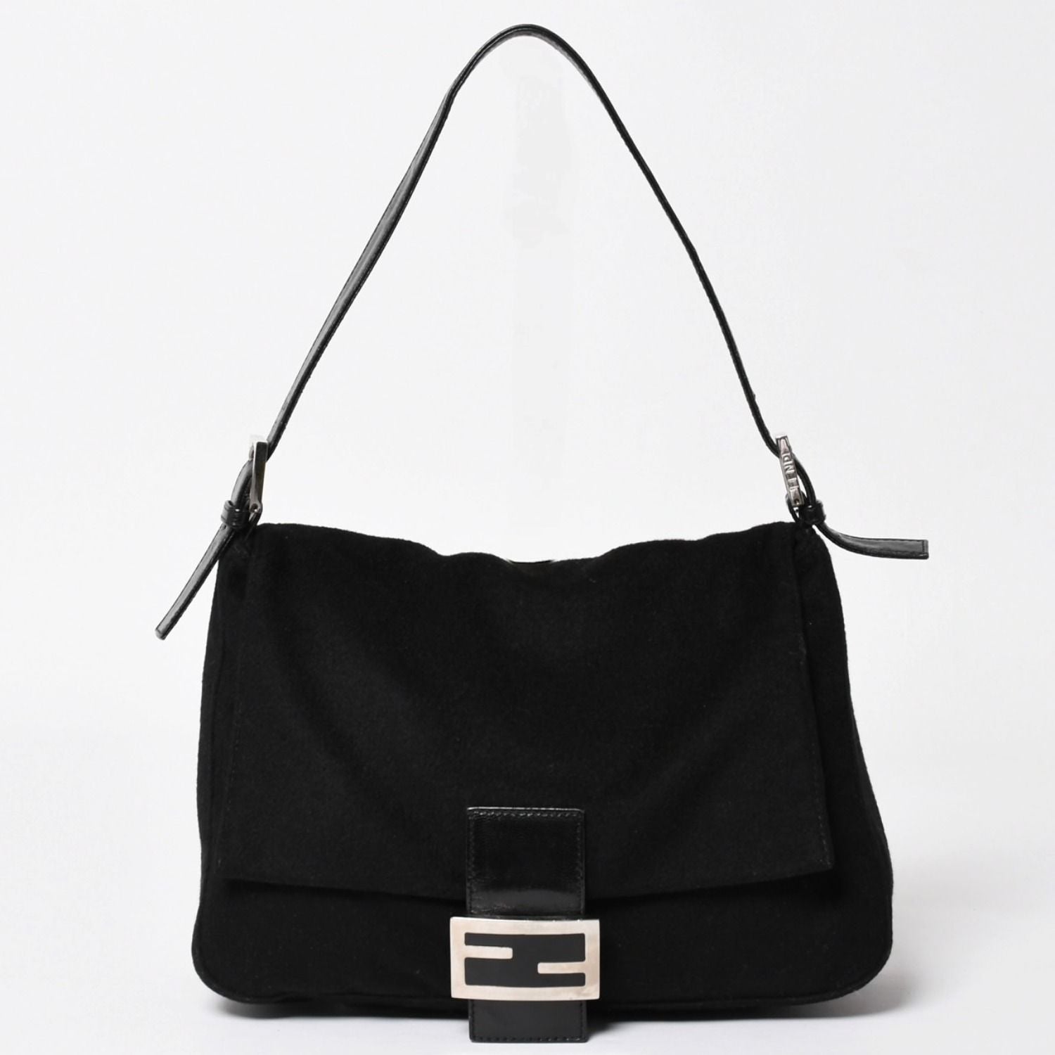 Fendi Mamma Baguette Handbag Cotton Jersey Black Silver
